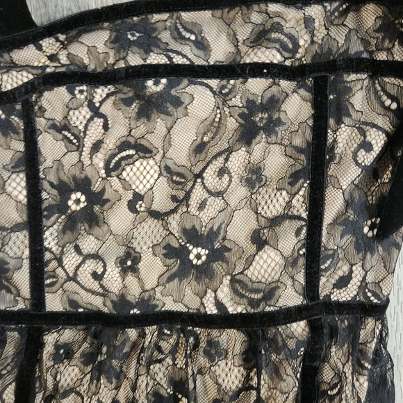 Bohme Black Lace Ribbon Strap Midi Dress, Beige Lining, Ruffle Hem, Size XS, NWT - Picture 4 of 16
